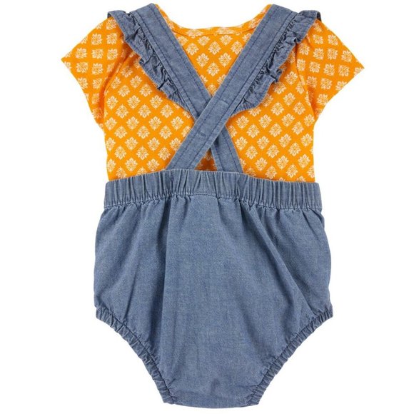 Carters Baby Girls 2 Pc T-shirt & Chambray Bubble Suit Romper Set Size 12 mo NWT - Picture 2 of 3